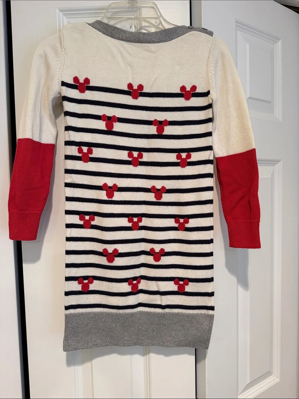 GAP Cream & Navy Striped Mickey Knit Sweater Dress with Red Accents